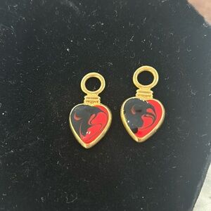 Red & Black Enamel Heart Charms for Hoop Earrings-Boutique